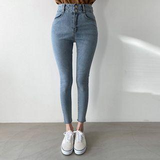High-waist Double-button Skinny Jeans