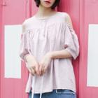 Elbow-sleeve Cold Shoulder Plain Top