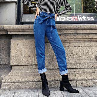 Tie Waist Straight Cut Jeans