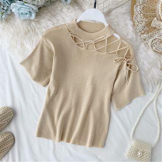 Cut-out Lace-up Short-sleeve Knit Top
