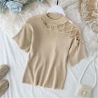 Cut-out Lace-up Short-sleeve Knit Top