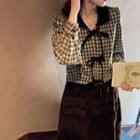 Long-sleeve Tie-front Checked Blouse
