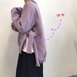 Tie-side Plain Round Neck Pullover