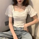Short-sleeve Ruched Frill Trim Crop Top