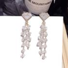 Faux Crystal Fringed Earring 1 Pair - Silver Earrings - White - One Size