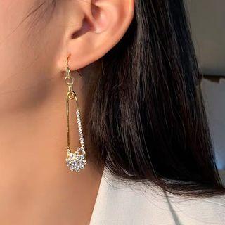 Rhinestone Safety Pin Drop Earring My32502 - 1 Pr - Silver - One Size