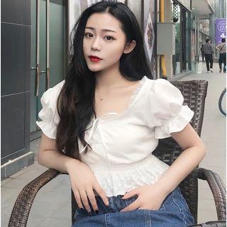 Ruffle Trim Short-sleeve Top As Shown In Figure - One Size