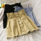 Paperbag High-waist Frayed Mini Skirt