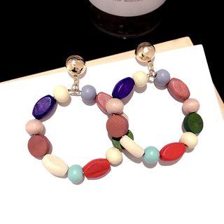 Beaded Hoop Drop Earring 1 Pair - Silver Stud - Multicolor - One Size