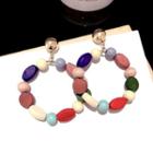 Beaded Hoop Drop Earring 1 Pair - Silver Stud - Multicolor - One Size