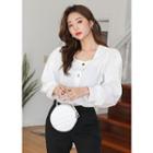 Tall Size Jewel-button Puff-shoulder Blouse