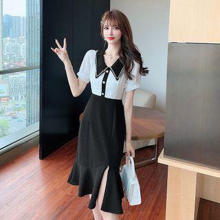 Short-sleeve Two Tone Collared Dress