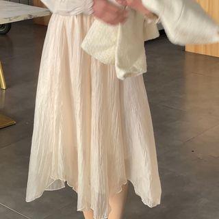 High-waist Plain Loose-fit Skirt White - One Size