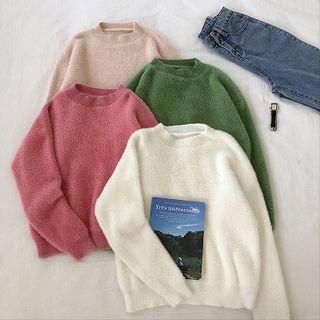 Plain Faux Chenille Long-sleeve Sweater