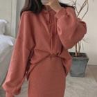 Set: Loose Fit Cardigan + Side Slit Knit Skirt