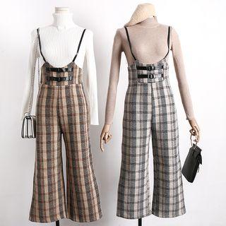Wide-leg Plaid Jumper Pants