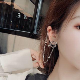 Faux Pearl Alloy Chain Earring 1 Pc - Silver - One Size