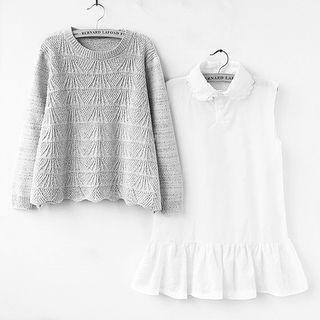 Set: Patterned Sweater + Sleeveless Embroidered A-line Dress