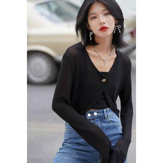 Bell-sleeve Single-button Cardigan