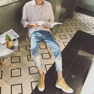 Embroidered Washed Panel Jeans