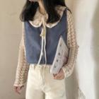 Plain Knit Vest / Long-sleeve Lace Blouse