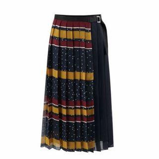 High-waist Printed Panel Pleated Skirt