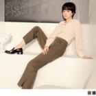 High Waist Plain Slit-side Boot-cut Cropped Dress Pants