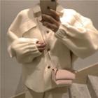 Collared Button Jacket / High Waist Knit Pants