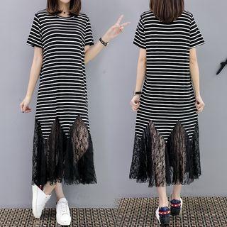 Lace Hem Striepd Dress