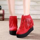 Fringed Hidden Wedge Ankle Boots