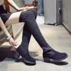 Knit Panel Block Heel Over-the-knee Boots