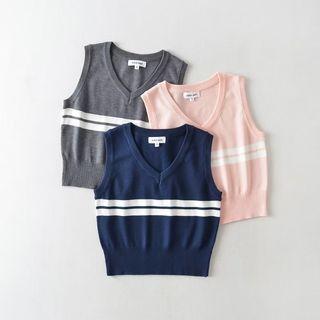 V-neck Striped Knit Crop Vest