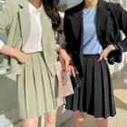 Set: Double-breasted Cropped Blazer + Band-waist Pleated Skirt