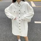 Flap-pocket Long-sleeve Long Shirt