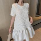 Round-neck Ruched Ruffle Hem A-line Dress