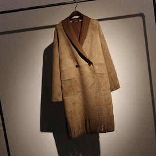Fringe Hem Double-breasted Coat