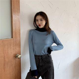 Turtleneck Paneled Knit Top