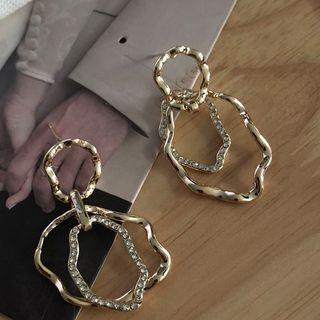 Rhinestone Wavy Hoop Dangle Earring 1 Pair - Gold - One Size