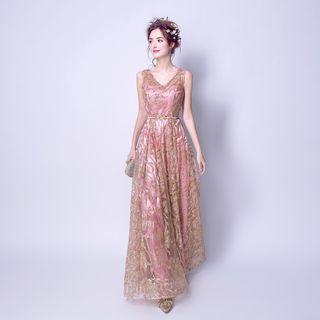 Sleeveless Sequined V-neck Evening Dress