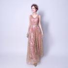 Sleeveless Sequined V-neck Evening Dress