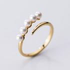 925 Sterling Silver Faux Pearl Open Ring Gold - One Size
