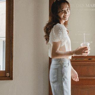 Polka Dot Tiered-sleeve Top Ivory - One Size