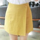 Wrap-front Linen Blend Mini Skirt