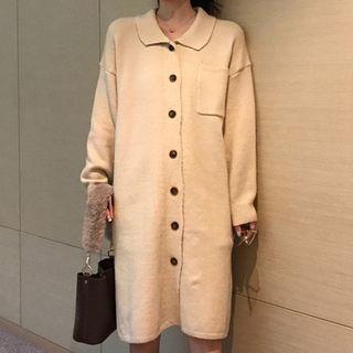 Single-breasted Plain Knit Long Dress
