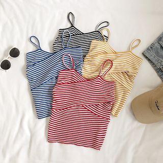 Cross Front Striped Sleeveless Knit Top