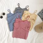 Cross Front Striped Sleeveless Knit Top