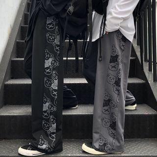 Cartoon Bear Print Straight Leg Pants