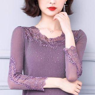 Embroidered Glitter Long-sleeve T-shirt