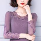 Embroidered Glitter Long-sleeve T-shirt