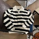 Polo Neck Striped Sweater Stripes - Black & White - One Size